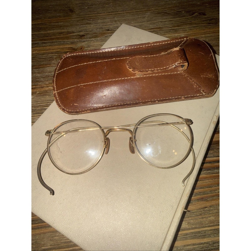 Antique FULVUE Glasses 1/10‎ 12K Gold Filled Circa 1920-1930 Leather Case Round